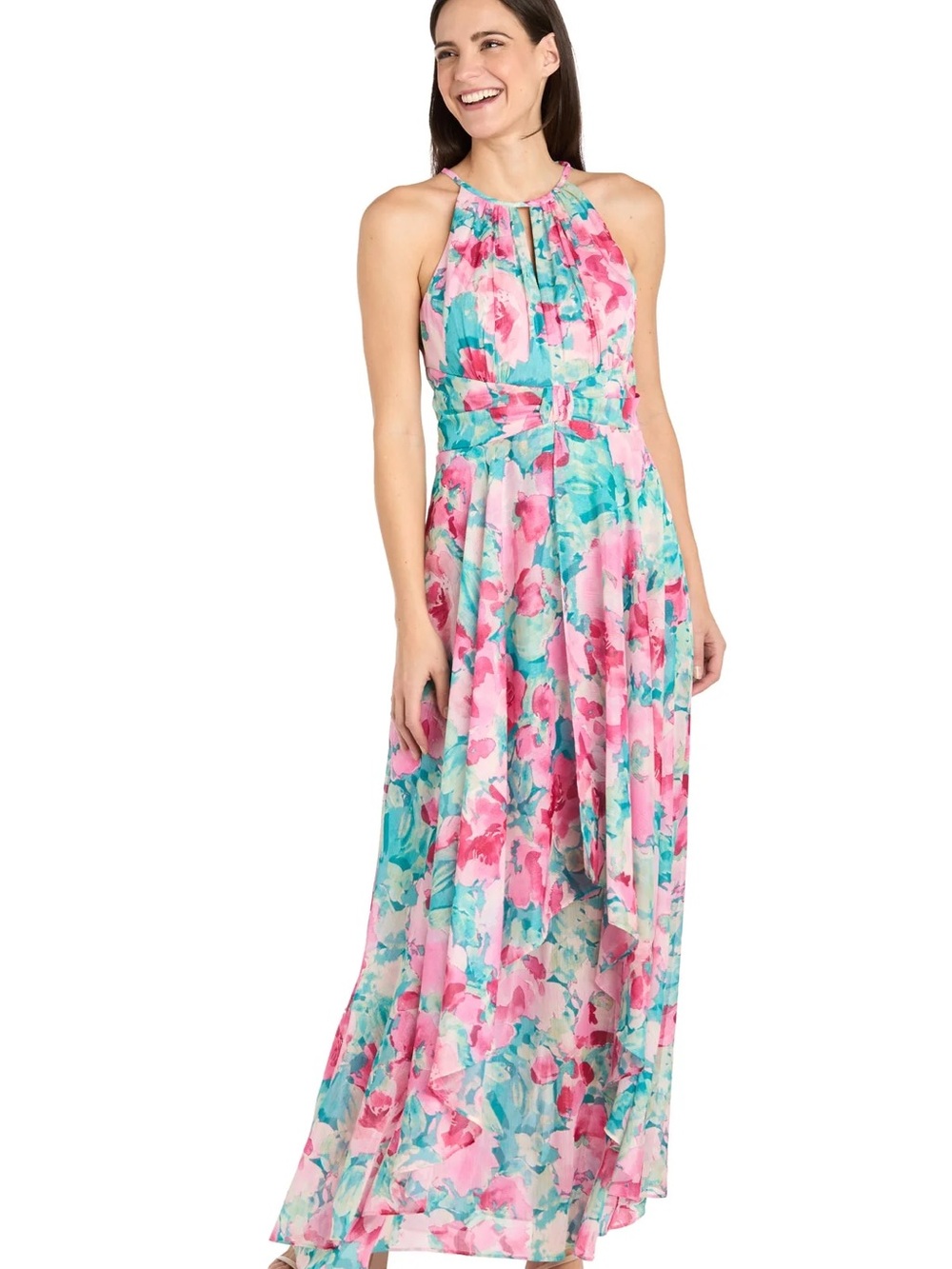 R&M Richards Floral Print Dress Layered Maxi